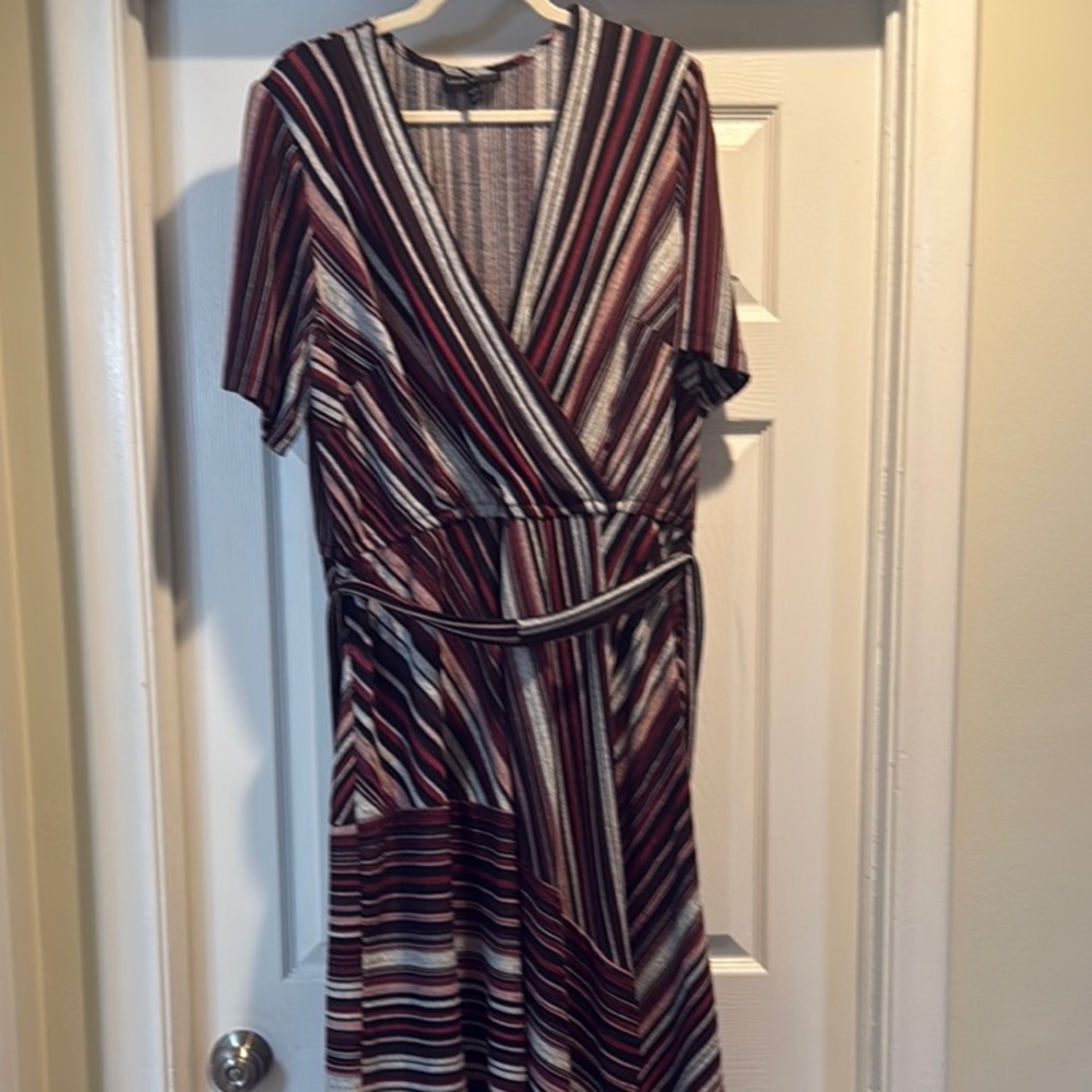 Lane Bryant Striped Midi Dress in Burgundy and White